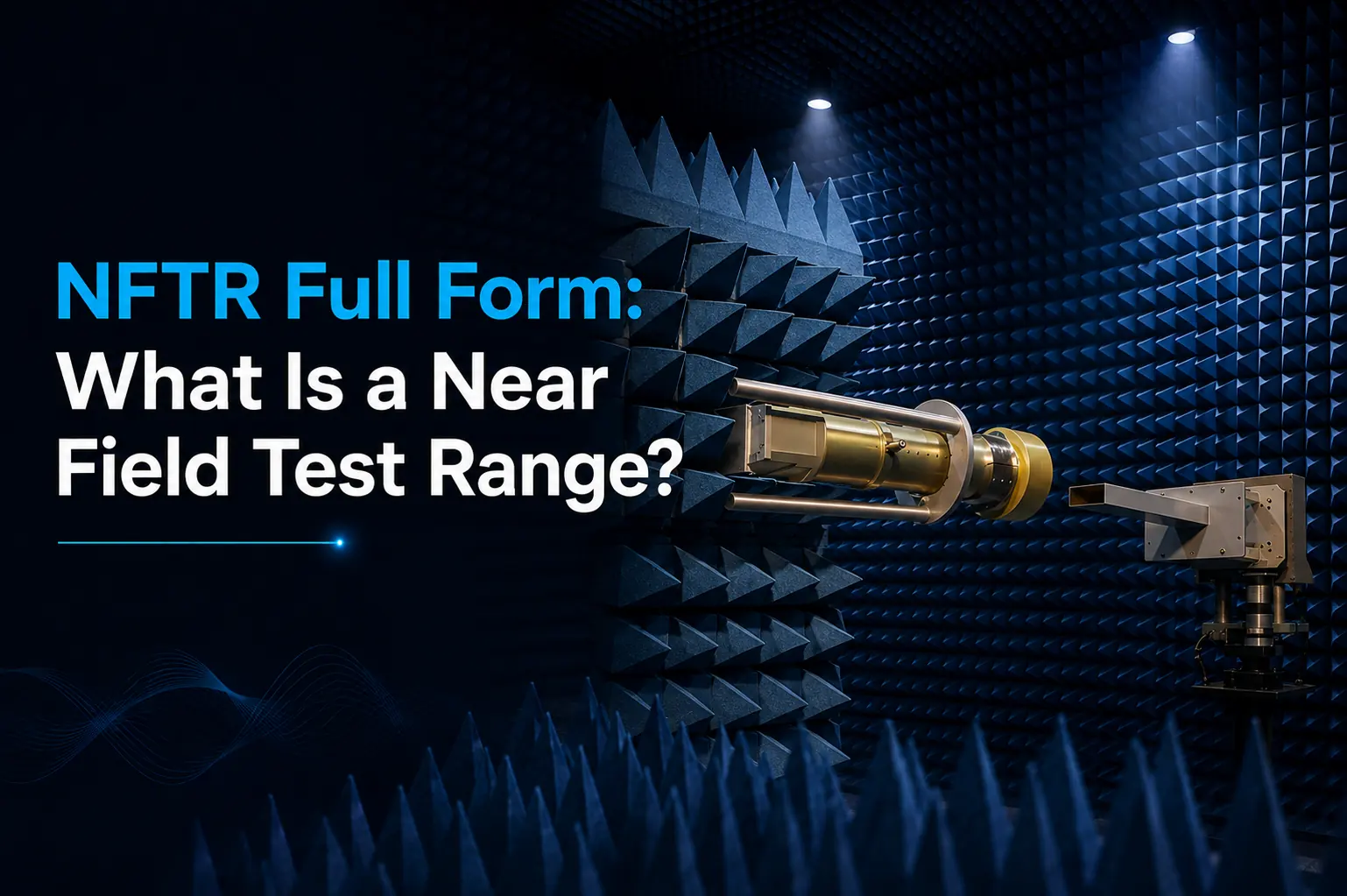 NFTR full form blog header showing antenna test equipment inside a blue RF anechoic chamber.