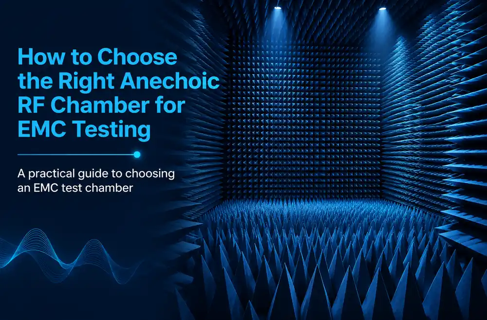 Anechoic RF chamber for EMC testing with pyramidal RF absorber panels